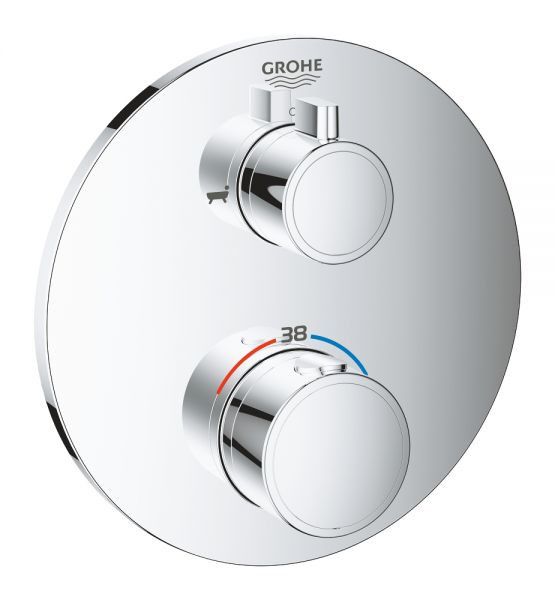 Grohe Grohtherm Thermostat-Wannenbatterie mit integrierter 2-Wege-Umstellung, Rosette rund, chrom