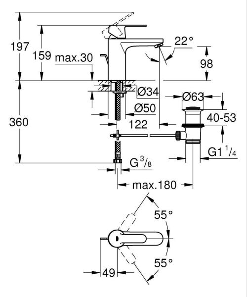 Grohe Get Einhand-Waschtischbatterie M-Size mit Ablaufgarnitur, chrom