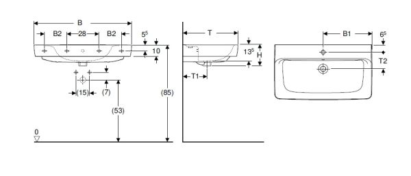 Geberit Renova Plan Waschtisch mit 2x1 Hahnloch, mit Überlauf, 100x48cm, weiß