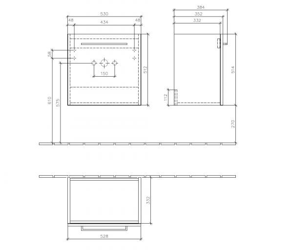 Villeroy&Boch Avento Waschtischunterschrank, Türanschlag rechts, Technische Beschreibung 