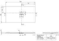 Vorschau: Villeroy&Boch Squaro Infinity Quaryl®-Duschwanne, Eckeinbau rechts gegen Wand, 150x80cm, technische Zeichnung