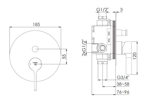 Steinberg Serie 280 Fertigmontageset für Wanne/Brause-Einhebelmischer mit Umsteller, chrom