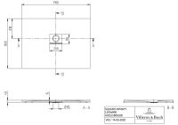 Vorschau: Villeroy&Boch Squaro Infinity Quaryl®-Duschwanne, Eckeinbau rechts gegen Wand, 110x80cm, technische Zeichnung