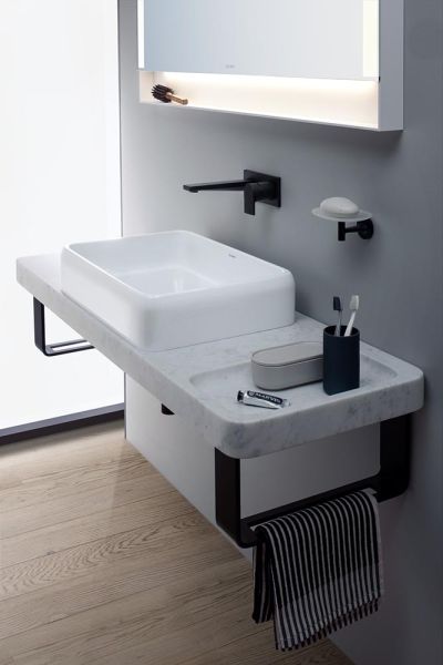 Duravit Qatego Natursteinkonsole aus Carrara Marmor mit Aufsatzbecken und Konsolenträger, 140x45cm, weiß D4800700