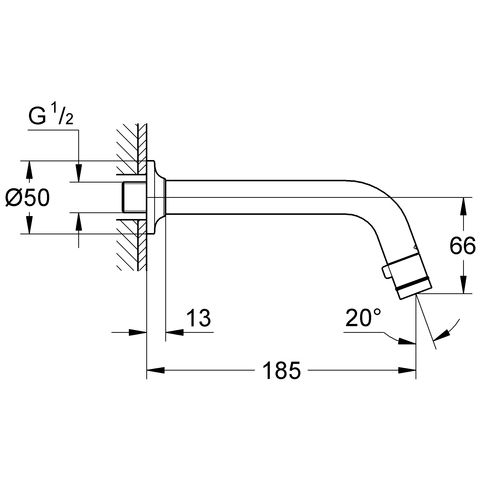 Grohe Universal Waschtisch-Wandauslaufventil, Ausladung 185mm, chrom