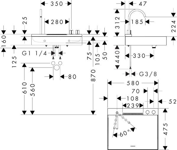 hansgrohe Avalegra AquaUnit Waschbecken 58x48cm, ohne Ablage mit Armatur in chrom