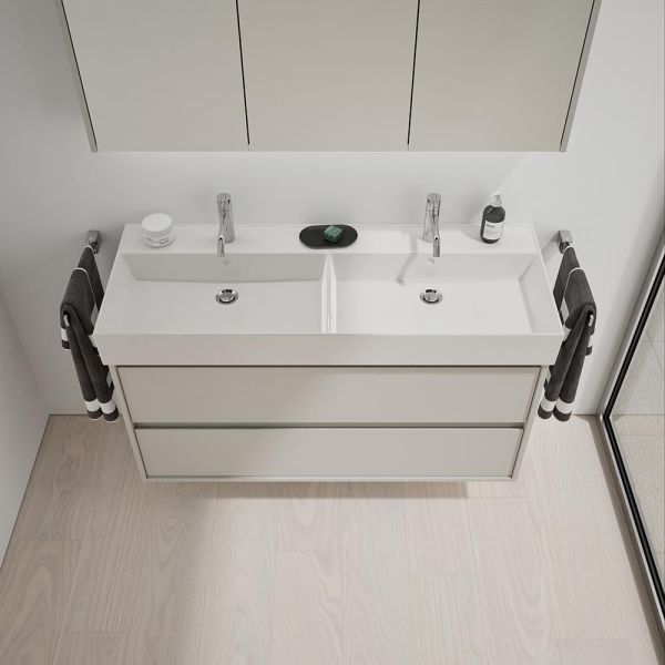 Burgbad Devio Keramik-Doppelwaschtisch 120cm, Unterschrank, 2 Auszüge, veloursgrau matt SHKF121