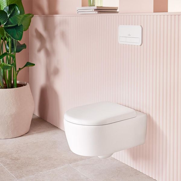 Villeroy&Boch Skyla Combi-Pack Wand-WC TwistFlush 37x53cm mit WC-Sitz, oval, stone white 5656CLRW