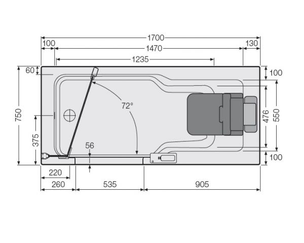 Artweger Artlift mit Vorrüstsatz, Duschbadewanne mit Wannentür 170x75cm, weiß links_1