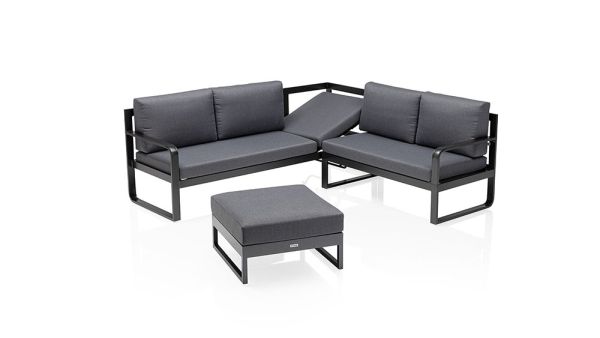 KETTLER OCEAN Casual Dining Eckset, 3-Sitzer, 2-Sitzer und Hocker, anthrazit/grau