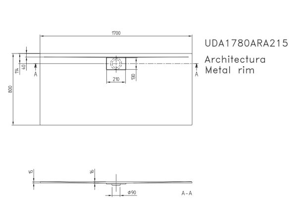 Villeroy&Boch Architectura MetalRim Duschwanne inkl. Antirutsch (VILBOGRIP),170x80cm, weiß UDA1780ARA215GV-01