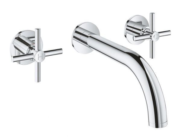 Grohe Atrio 3-Loch Waschtisch-Batterie Wandmontage mit Kreuzgriffen, wassersparend