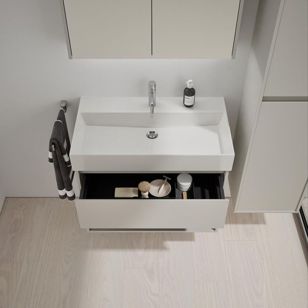 Burgbad Devio Keramik-Waschtisch 80cm mit Unterschrank, 1 Auszug & offenem Fach