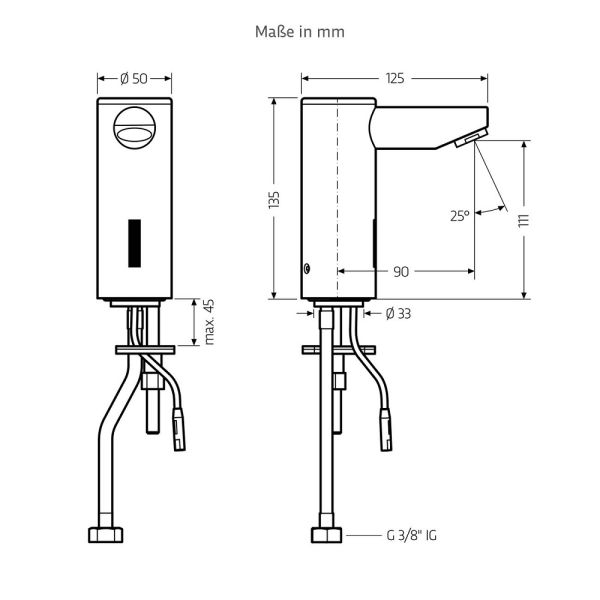 WimTec PROOF E6 - HDK 9 V Berührungslose Kaltwasser Waschtischarmatur, Batteriebetrieb, edelstahl