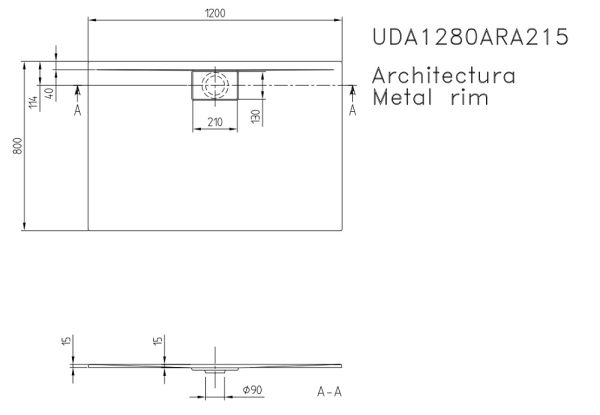 Villeroy&Boch Architectura MetalRim Duschwanne inkl. Antirutsch (VILBOGRIP),120x80cm, weiß UDA1280ARA215GV-01