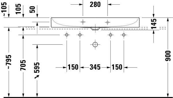 Duravit DuraSquare Waschtisch 100x47cm, ohne Überlauf, mit nicht verschließbarem Ablaufventil, weiß 2353100043