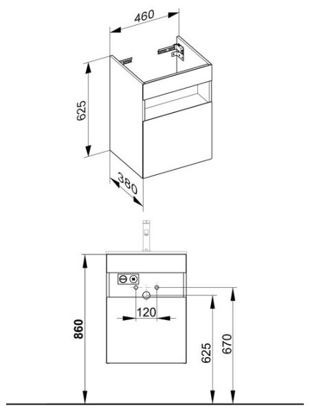 Keuco Stageline Waschtischunterbau für Keramik-Gästewaschtisch mit 1 Tür mit Elektrik, 46x62,5x38cm
