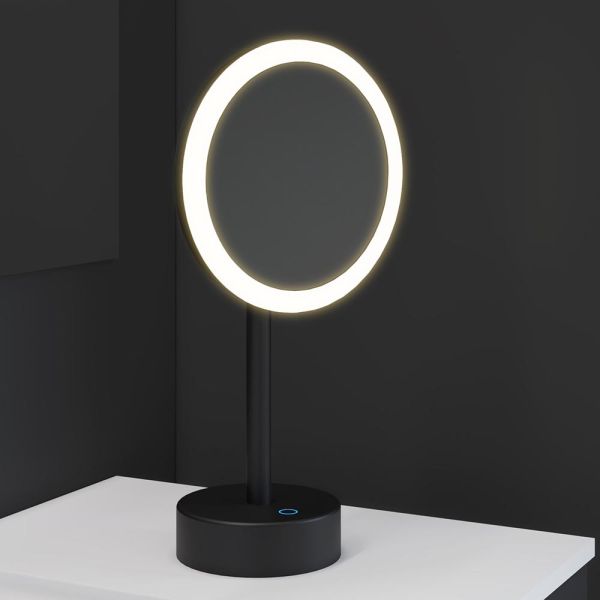 Cosmic Essentials LED-Kosmetikspiegel Ø 20cm, wiederaufladbar, dimmbar, schwarz matt 2923687