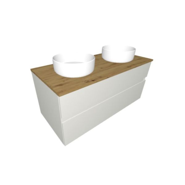 Burgbad Sys30 Unterschrank 120cm mit 2 Aufsatzbecken, weiß matt / eiche dekor urban