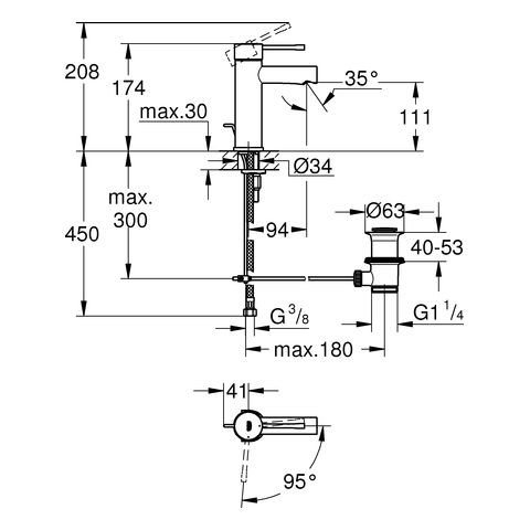 Grohe Essence Waschtischbatterie S-Size m. Ablaufgarnitur, ES-Funktion, Mittelstellung Kalt, chrom