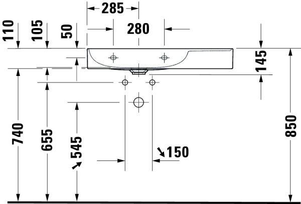 Duravit DuraSquare Waschtisch 80x47cm, ohne Überlauf, mit Hahnloch, WonderGliss, Becken links, weiß