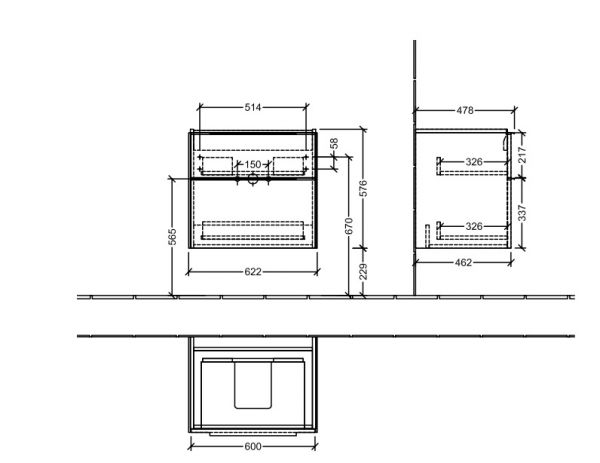 Villeroy&Boch Subway 3.0 Waschtischunterschrank mit 2 Auszügen C57600VR_1