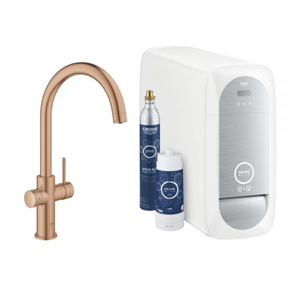 Grohe Blue Home Einhand-Spültischbatterie mit Filterfunktion, mit Bluetooth und WIFI, C-Auslauf 31455DL1 warm sunset gebürstet