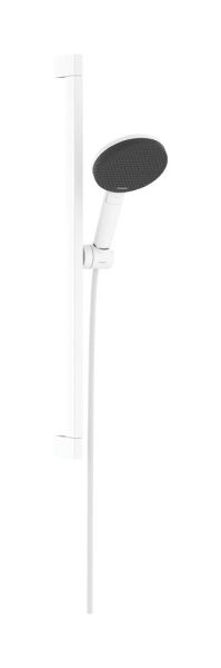 hansgrohe Raindance Alive Select S Duschset 3 Strahlarten, Duschstange Unica E Puro 65cm, weiß matt