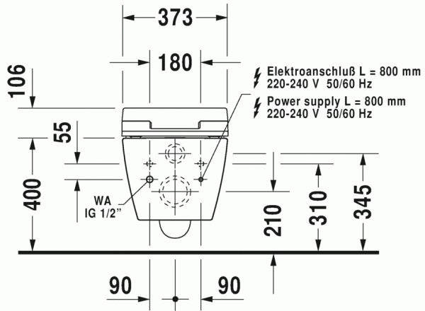 Duravit Dusch-WC Set SensoWash Slim mit ME by Starck Wand-WC, weiß