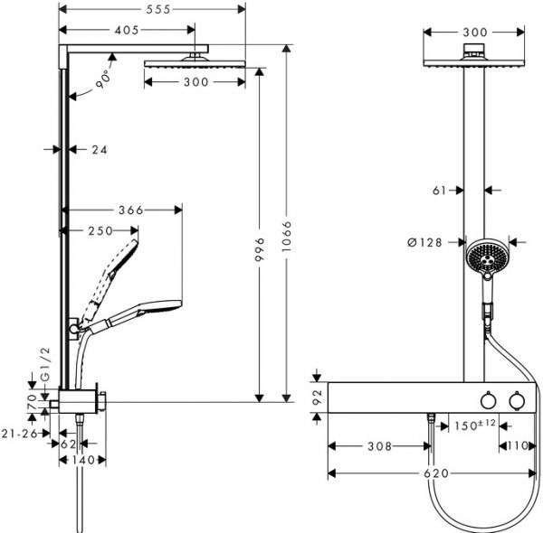 Hansgrohe Raindance E Showerpipe 300 1jet mit ShowerTablet 600, chrom