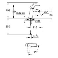 Vorschau: Grohe Eurosmart Waschtischbatterie, ES-Funktion, glatter Körper, M-Size, wassersparend, chrom