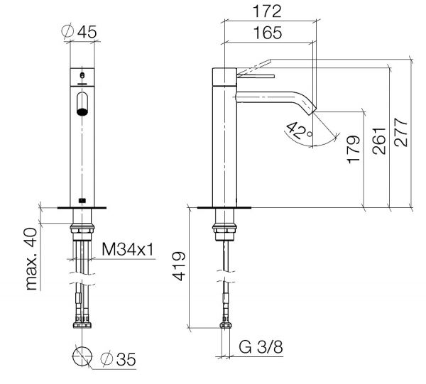 Dornbracht Meta Slim Waschtisch-Einhandbatterie ohne Ablaufgarnitur, Ausladung 165mm