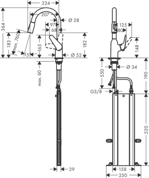 Hansgrohe Focus M42 Einhebel-Küchenmischer 180 mit Ausziehbrause und sBox