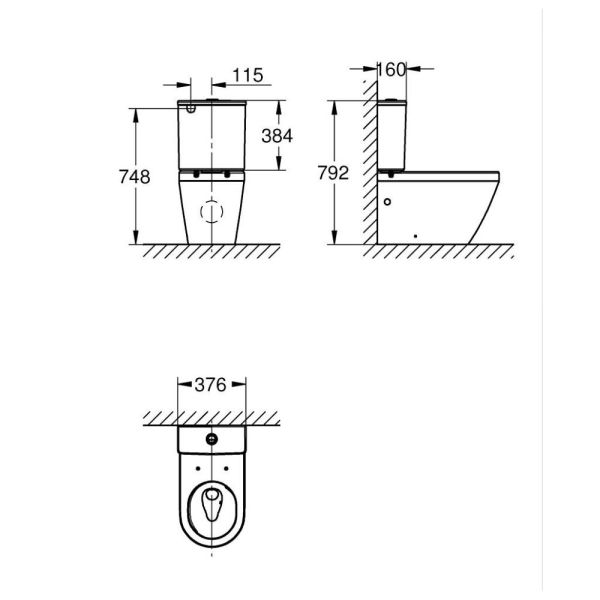 Grohe Euro Keramik Aufputzspülkasten Anschluss seitlich/hinten, weiß