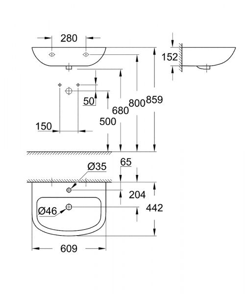 Grohe Bau Keramik Waschtisch 60x44cm, weiß