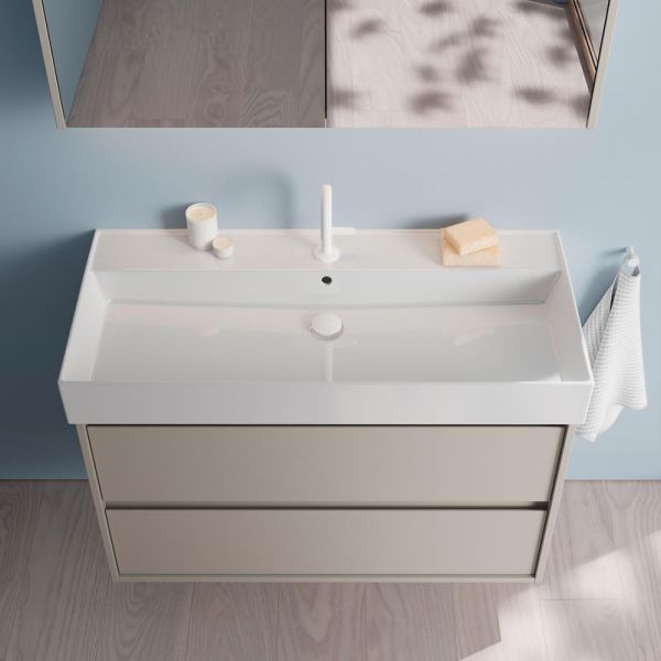 Burgbad Devio Keramik-Waschtisch 100cm mit Unterschrank, 2 Auszüge, wandhängend, veloursgrau matt SHKF101