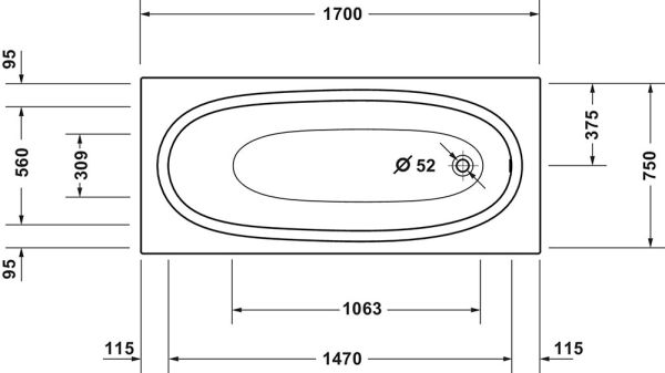 Duravit Balcoon Einbaubadewanne 170x75cm, weiß matt