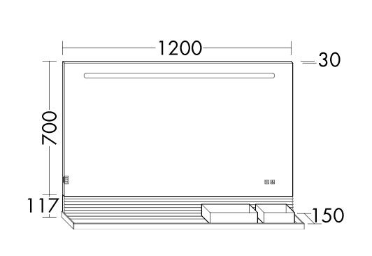 Burgbad Fiumo LED-Spiegel 120cm mit Ablage, Reling in schwarz