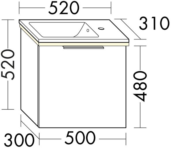 Burgbad Eqio Slim Gästebad Handwaschbecken 53cm, Unterschrank mit LED Beleuchtung & 1 Klappe