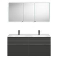 Burgbad Fiumo Badmöbel-Set 142cm, Spiegelschrank, Doppelwaschtisch und Unterschrank, 4 Auszüge