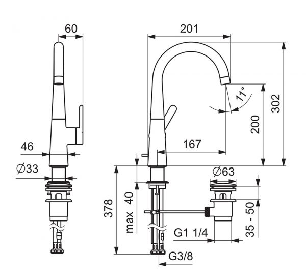 Hansa Hansadesigno Style Waschtisch-Einhand-Einlochbatterie mit Zugstangen-Ablaufgarnitur, chrom