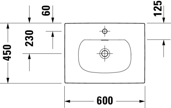 Duravit Viu Einbauwaschtisch 60x45cm, mit 1 Hahnloch, Überlauf und Ablaufventil, WonderGliss, weiß 03856000001