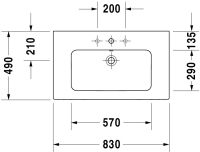Vorschau: Duravit ME by Starck Waschtisch rechteckig 83x49cm, mit Überlauf, ohne Hahnloch, weiß 2336830060