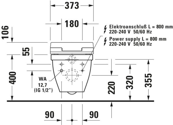 Duravit Starck 3 Wand-WC für Dusch-WC-Sitz SensoWash® 62x36,5cm, oval, WonderGliss, weiß