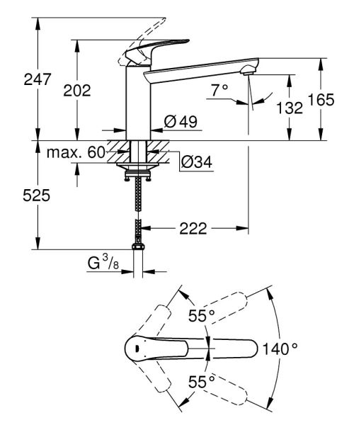 Grohe Eurosmart Wasserhahn, Hebel oben, schwenkbar