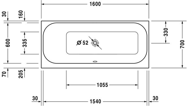 Duravit Happy D.2 Einbau-Badewanne rechteckig, Rückenschräge links, 160x70cm, weiß