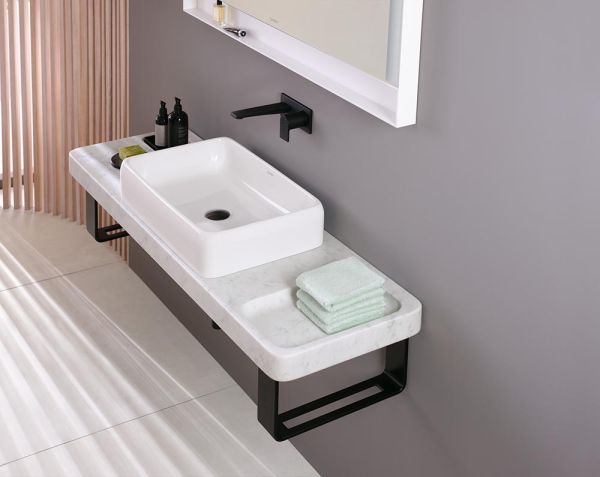 Duravit Qatego Natursteinkonsole aus Carrara Marmor mit Aufsatzbecken und Konsolenträger, 140x45cm, weiß D4800700