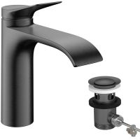 Vorschau: hansgrohe Vivenis Waschtischmischer 110 CoolStart, Zugstangen-Ablaufgarnitur, brushed black chrome