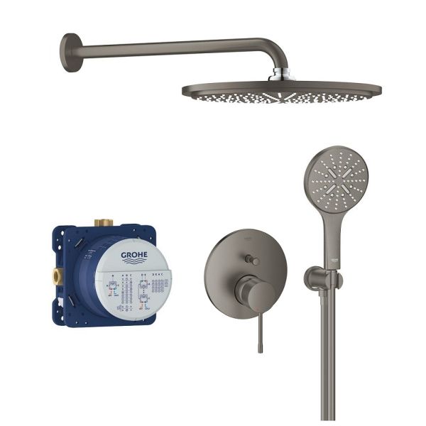 Grohe Essence Duschsystem Unterputz mit Rainshower Cosmopolitan 310, hard graphite gebürstet