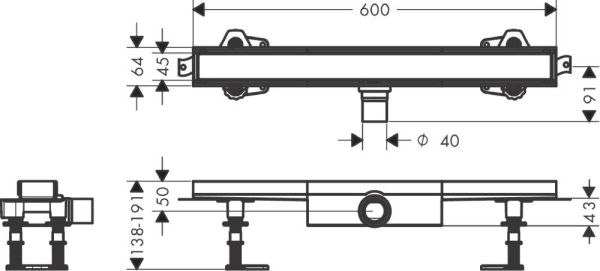 Hansgrohe RainDrain Compact Komplettset Duschrinne befliesbar für flache Installation, 60cm 56163000